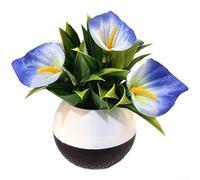 Small Tabletop Artificial Calla Lily Potted Plant, Velvet Bloom Fake Flowers for Home Office Decor, Silk Faux Flora Wedding Centrepiece Bedroom Ornament(Blue)