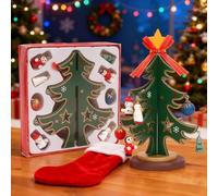 Small Tabletop Christmas Tree, DIY Tabletop Christmas Tree Wooden, Mini Xmas Tree Desktop Festival Decorations with 8 Mini Ornaments for Xmas Table Decorations Gifts Countdown Advent Calendar