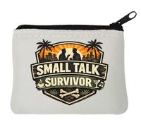 Small Talk Survival Badge Design Neoprene Coin Purse Pouch 10x11cm White