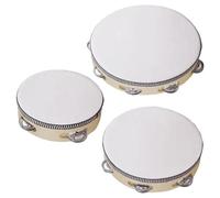 Small Tambourine, Handheld Tambourine Drum with Jingle Bells 3-Piece, Wooden Hand Drum Percussion Instruments for Beginner Festival Performance Education School