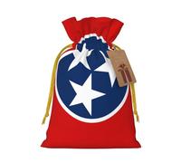 Small Tennessee State Flag Print Christmas Drawstring Candy Bags, Reusable Fabric Sacks, Gift Bag for Xmas Holiday Present Wrap