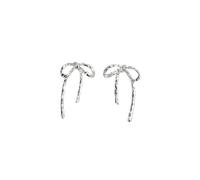 Small Texture Bow Knot Dangle Earrings,Trendy Plated Gold Geometric Bowknot Statement Earrings,Minimalist Metal Bowknot Modern Drop Earrings (Silver)