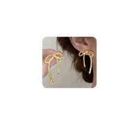 Small Texture Bow Knot Dangle Earrings,Trendy Plated Gold Geometric Bowknot Statement Earrings,Minimalist Metal Bowknot Modern Drop Earrings (Gold)