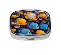 Small The Underwater World Tropical Fish Printed Pill Organizer Daily,Portable Metal Travel Pill Case Box for Purse and Pocket
