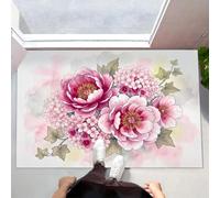 Small Thin Door Mats Indoor 40X60Cm, Oriental Hydrangea Peony Non Slip Front Door Mat Inside, Romantic Watercolor Plants Low Profile Inside Doormat, Easy To Clean Floor Mat For Entryway, Pink
