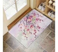 Small Thin Door Mats Indoor 50X80Cm, Oriental Flowers Weeping Branches Non Slip Front Door Mat Inside, Simple Watercolor Plants Low Profile Inside Doormat, Easy To Clean Floor Mat For Entryway, Pink