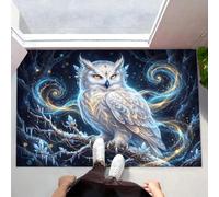 Small Thin Door Mats Indoor 90X150Cm, The Enchanted Forest Owl Non Slip Front Door Mat Inside, Sparkling Crystal Forest Low Profile Inside Doormat, Easy To Clean Floor Mat For Entryway, Dark Blue