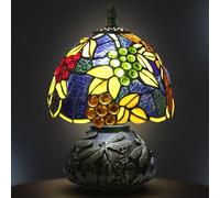 Small Tiffany Lamp , 8 Inch Tiffany Style Lights Mushroom Table Lamps For Living Room , Bedside , Reading ,Vintage Mini Stained Glass Lamp Included 3 Color Temperatures E27 Bulb(Yellow Leaf Grape)