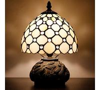 Small Tiffany Lamp Mini Stained Glass Table Lamp Cream Pearl Beads Style Mushroom Desk Light Memory Sympathy Lamp 8X11 Inch