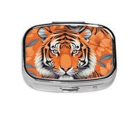 Small Tiger Stripes Orange Pattern Printed Pill Organizer Daily,Portable Metal Travel Pill Case Box for Purse and Pocket