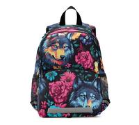 Small Toddler Backpack for Boys Girls, Vintage Wolf Flower Little Kid's Backpacks Kindergarten Backpacks 3-6 Years