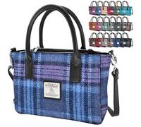 Small Tote Bag - Genuine Harris Tweed wool outer made in Scotland - Mini Laptop & Travel Handbag - Scottish Tartan for Women - Mother’s Day Gift for women (Blue & Purple Stewart)