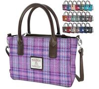 Small Tote Bag - Genuine Harris Tweed wool outer made in Scotland - Mini Laptop & Travel Handbag - Scottish Tartan for Women - Mother’s Day Gift for women (Purple & Mint Check)