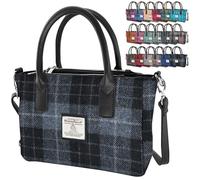 Small Tote Bag - Genuine Harris Tweed wool outer made in Scotland - Mini Laptop & Travel Handbag - Scottish Tartan for Women - Mother’s Day Gift for women (Grey/Black Tartan)