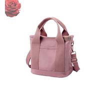 Small Tote Bag with Zipper, Multi-Pocket Thickening Canvas Shoulder Tote Bag for Women, Large Capacity Crossbody Hand (Pink)
