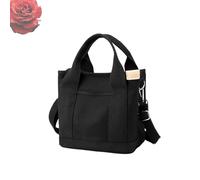 Small Tote Bag with Zipper, Multi-Pocket Thickening Canvas Shoulder Tote Bag for Women, Large Capacity Crossbody Hand (Black)