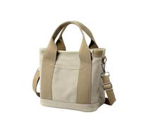 Small Tote Bag with Zipper, Multi-Pocket Thickening Canvas Shoulder Tote Bag for Women, Large Capacity Crossbody Hand (Khaki)