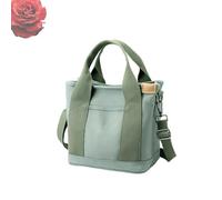 Small Tote Bag with Zipper, Multi-Pocket Thickening Canvas Shoulder Tote Bag for Women, Large Capacity Crossbody Hand (Green)