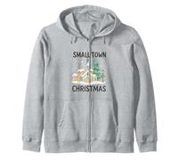 Small Town Christmas - Cozy Watercolor Church & Village Snow Zip Hoodie