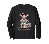 Small Town Christmas Rustic Windmill Scene Long Sleeve T-Shirt