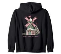 Small Town Christmas Rustic Windmill Scene Zip Hoodie