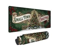 Small Town Christmas Vintage Theme Tree Large Mouse Pad 16x36 Inch | Vintage Ribbon Banner, XXL Mouse Pad, Buffalo Plaid Bows, Pine Tree Motif, Winter Seasonal Decor, Extended Desk Mat