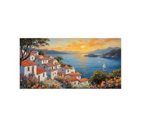Small Town Diamond Art Kits Adults with Diamond Art Accessories, 5D DIY Color Crystal Gem Crafts Kits for Kids, Sea Rhinestones Paint by Numbers on Canvas 48x24 in, Wall Artwork Home Decor 2509-0956