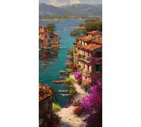 Small Town Diamond painting Kit with Complete set of Diamond Art Accessories, 5D DIY Full Drill Embroidery Kit, Sea Diamante Gems Canvas Wall Art Crafts for Adults, Room Decor Gifts 12x24Inch DZSH3363