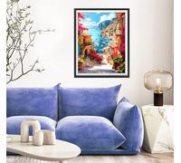 Small Town Diamond Painting Large Diamond Art Kits Adults 5D Full Drill Crystal Arts for Adult Beginners, DIY Embroidery Cross Stitch Round Gem Crafts Kit for Home Wall Decor Lake 90x120cm s-1643