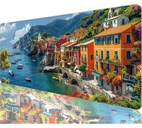 Small Town Mouse Pad,1200x600x3mm Mouse Mat Ocean Desk Mat Large, Soft Smooth Surface with Anti-Slip Rubber Base Mousepad Waterproof, Durable, Extended Length Desk Pad for Christmas Decorations N1-557