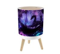 Small Trash Can with Lid beautiful black dragon night forest peacefully lying clearing 1.8 Gallon/7L Garbage Can Waste Bin with Press Top Lid Wood Legs Wastebasket for Bathroom Kitchen Bedroom