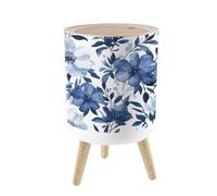 Small Trash Can with Lid floral seamless pattern Navy blue flowers white Floral for decorating 1.8 Gallon/7L Garbage Can Waste Bin with Press Top Lid Legs Waste Basket for Bathroom Kitchen Bedroom