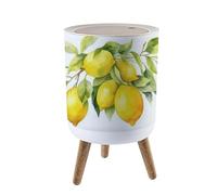 Small Trash Can with Lid for Bathroom Kitchen Office Diaper Green branch lemon leaves nature botanical decorative collection Bedroom Garbage Trash Bin Dog Proof Waste Basket Cute Decorative