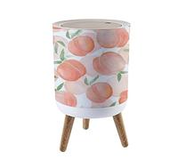 Small Trash Can with Lid Seamless with Pink Peaches on White Watercolor Garbage Bin Wood Waste Bin Press Cover Round Wastebasket for Bathroom Bedroom Office Kitchen