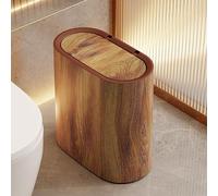 Small Trash can with lid,Slim Decorative Waste bin, Marble Wood Pattern Trashs cans, Decorative Bathroom Garbage cans, Desktop Trashs bin Waste Basket for Laundry Kitchen Narrow Wastebasket (Brown)