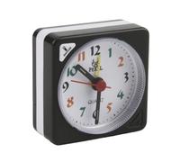 Small Travel Alarm Clock 6cm Black, Silent Analogue Non-Ticking Mini Clock with Snooze & Night Light, Glow in the Dark Bedside Alarm Clock, Loud Bell Alarm for Heavy Sleepers, Compact Battery Operated