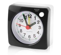 Small Travel Alarm Clock, Silent Analog Alarm Clock, Bedside Non Ticking with Snooze Nightlight Function, Large Display Battery Operated for Heavy Sleepers, Mini Clock Glow in the Dark (6×6cm)