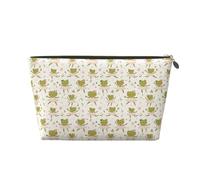 Small Travel Makeup Bag Organizer - Cute Dancing Frog Print Leather Travel Toiletry Bag for Women Men, Organizing Pouches for Purse with Zipper