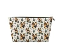 Small Travel Makeup Bag Organizer - Cute German Shepherds Print Leather Travel Toiletry Bag for Women Men, Organizing Pouches for Purse with Zipper