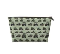 Small Travel Makeup Bag Organizer - Green Camouflage Tractor Print Leather Travel Toiletry Bag for Women Men, Organizing Pouches for Purse with Zipper