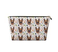 Small Travel Makeup Bag Organizer - Playful German Shepherd Print Leather Travel Toiletry Bag for Women Men, Organizing Pouches for Purse with Zipper