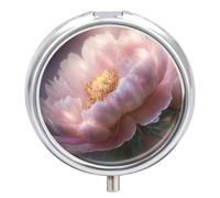Small Travel Pill Case, Round Metal Pill Box for Pocket Purse, 3 Compartment Portable Pill Holder with Mirror, Mini Pill Organizer for Travel Or Daily - Pink Shakuyaku Chinese Peony Flower