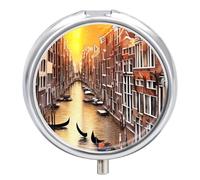 Small Travel Pill Case, Round Metal Pill Box for Pocket Purse, 3 Compartment Portable Pill Holder with Mirror, Mini Pill Organizer for Travel Or Daily - Aerial View Grand Canal of Venice, Italy