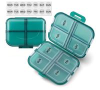 Small Travel Pill Organizer, 8 Compartments Foldable Weekly Medicine Container Case with 7 Day Labels for Purse Pocket, Portable Compact Pill Box for Daily Medication Vitamins Supplements (Green)