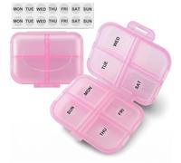 Small Travel Pill Organizer, 8 Compartments Foldable Weekly Medicine Container Case with 7 Day Labels for Purse Pocket, Portable Compact Pill Box for Daily Medication Vitamins Supplements (Pink)