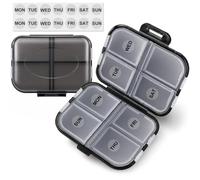 Small Travel Pill Organizer, 8 Compartments Foldable Weekly Medicine Container Case with 7 Day Labels for Purse Pocket, Portable Compact Pill Box for Daily Medication Vitamins Supplements (Black)