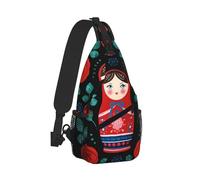 Small Travel Sling Backpack Waterproof Chest Bag with Adjustable Strap for Everyday Use, Russia Doll Roses Pattern