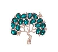 Small Tree Brooch Alloy Inlaid With Diamonds Simple Temperament Fortune Tree Corsage Blazer Pin, Gold + Green