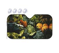 Small Tropical Rainforest Palm Leaves Print Car Windshield Sunshade - Foldable Reflective Sun Shade Blocks UV Rays, for Auto Truck SUV
