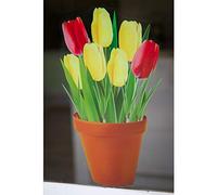 Small Tulips in a Pot Flower Window Sticker - Static Cling Windows Decoration or Garden Decor for Greenhouse
